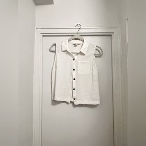 White Button Down Sleeveless Top